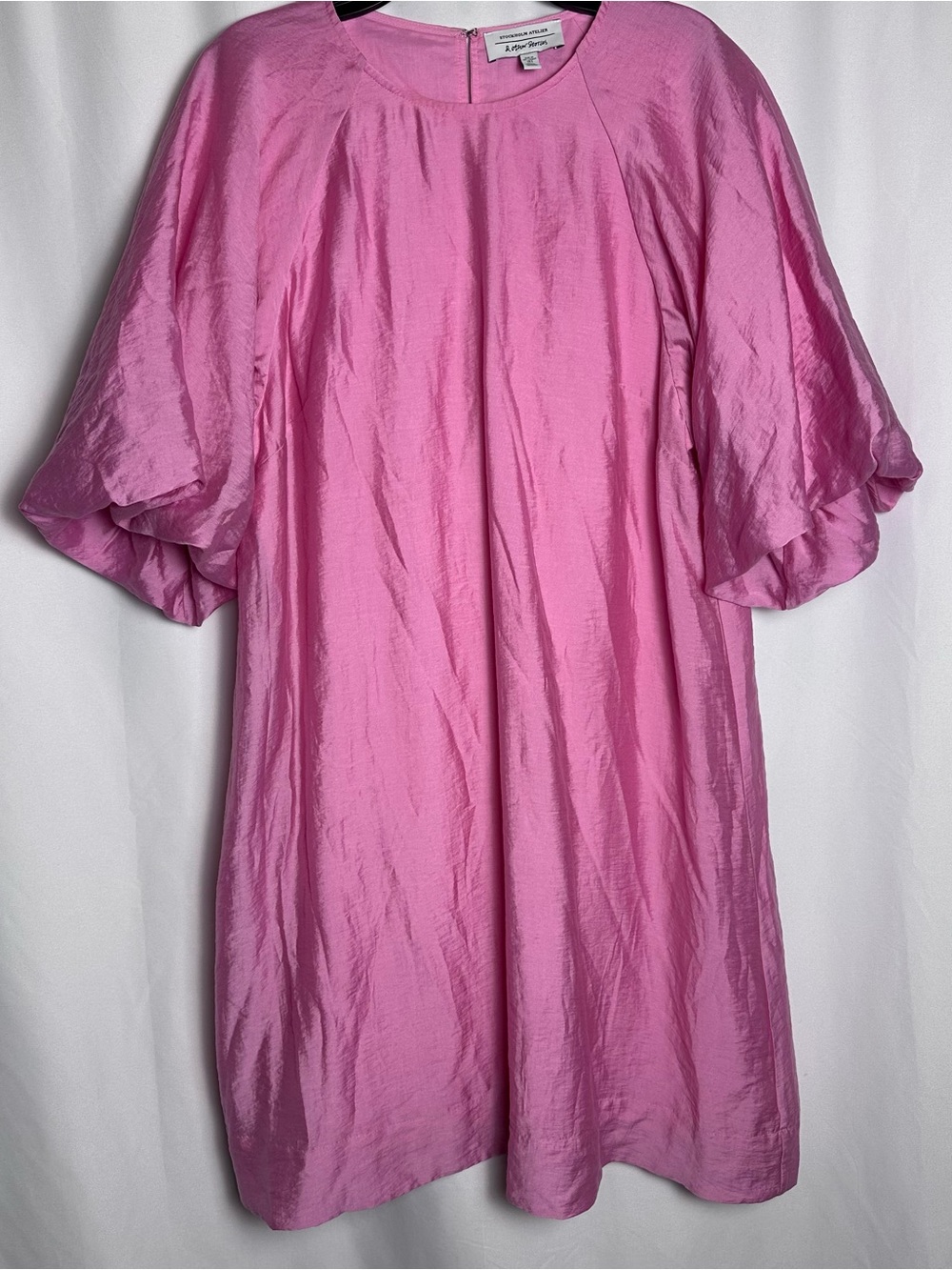 & Other Stories Pink Balloon Sleeve Mini Dress Statement sz 8 Stockholm atelier